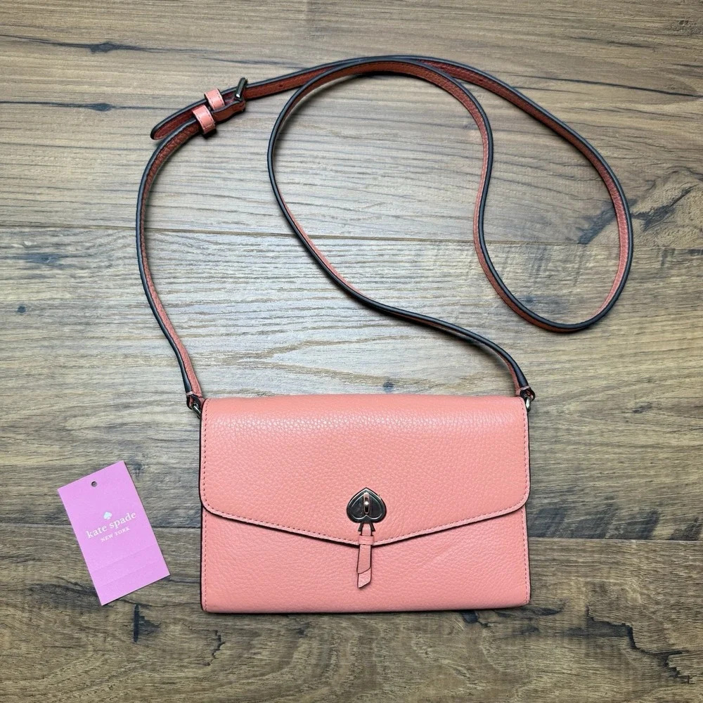 NWT $249 Kate Spade Marti Leather Flap Wallet Crossbody K6027 Peach‎ Orange